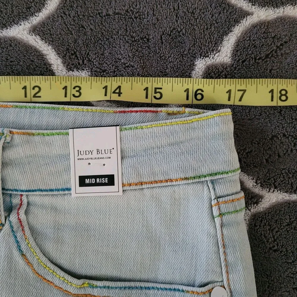 Judy Blue Denim Shorts Womens Xl Blue Mid Waist Cut Off 3